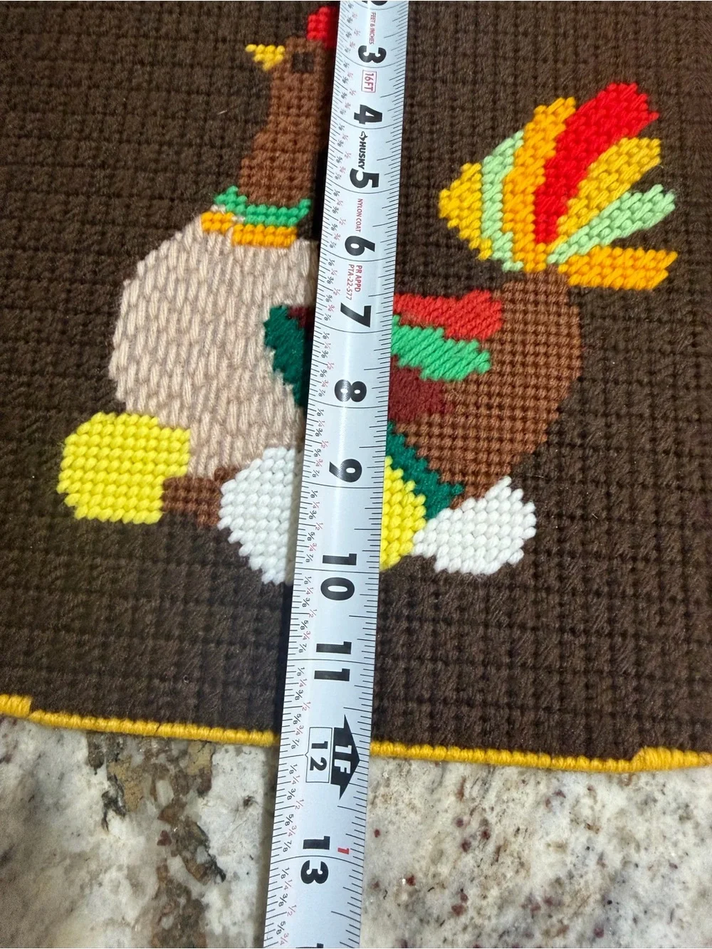 Vintage 1970s Turkey Needlepoint Placemats Set of 4 Thanksgiving Yarn Embroidery